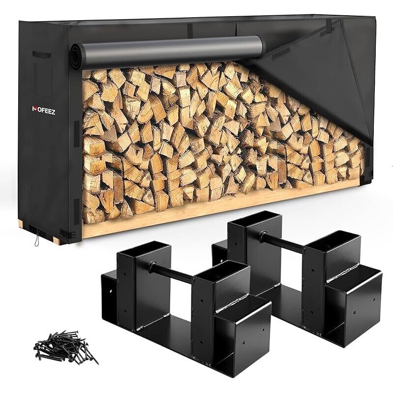 MOFEEZ Firewood Log Rack and 8ft Cover Combo - Ultimate Outdoor Storage