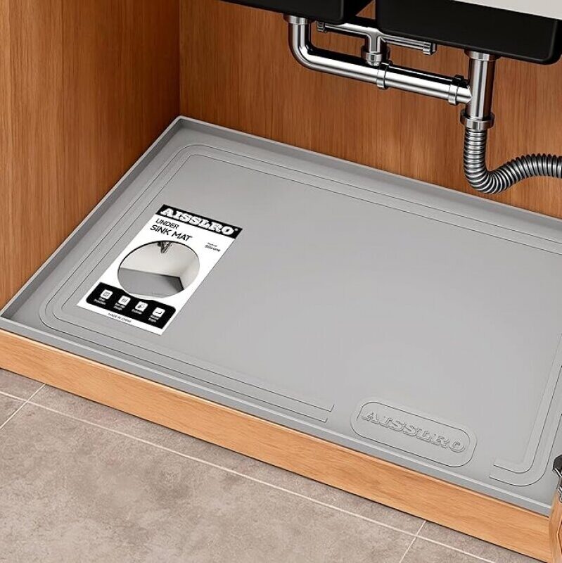 Aisslro Under Sink Mat 22 x 19 Inches - Ultimate Waterproof Silicone Cabinet Organizer