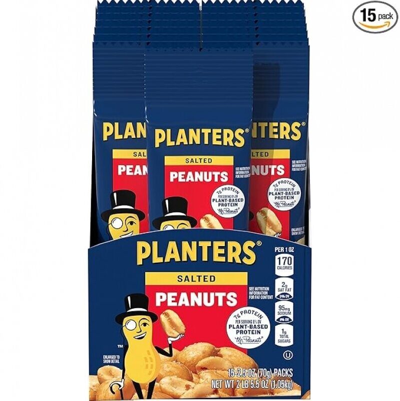 PLANTERS Salted Peanuts, 2.5 oz, 15-Pack, Snack Nuts