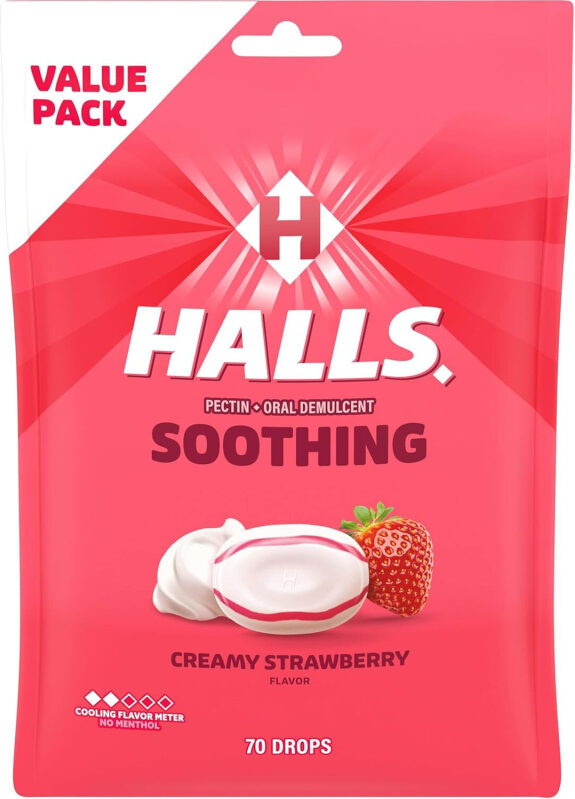 HALLS Soothing Throat Drops, Creamy Strawberry Flavor, 70 Count - Discounted
