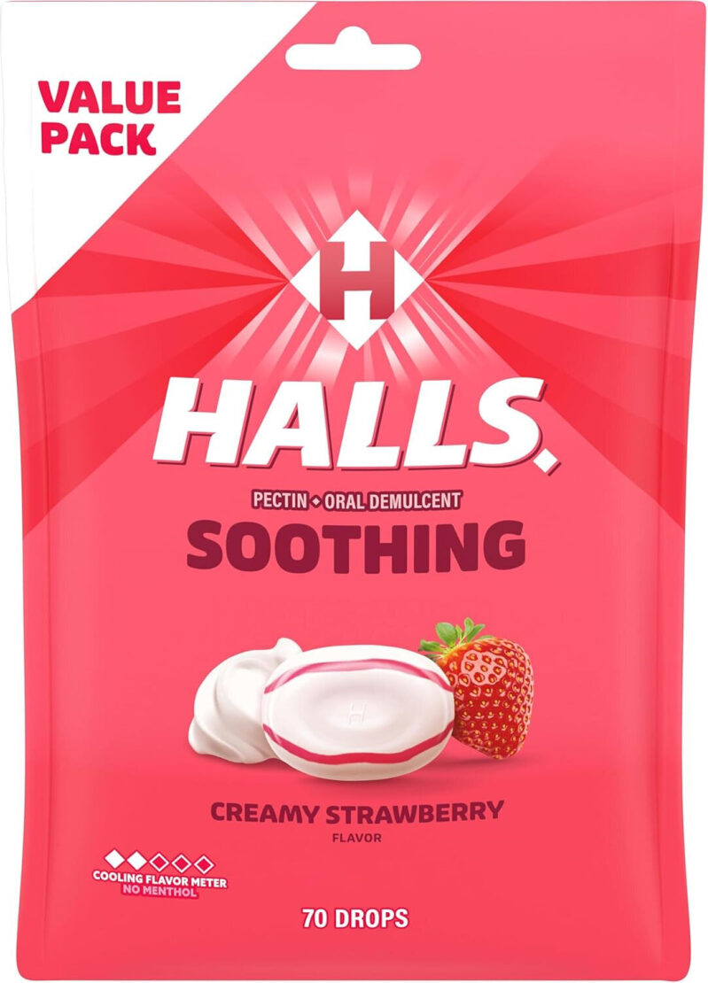HALLS Soothing Throat Drops, Creamy Strawberry Flavor, 70 Count - Discounted