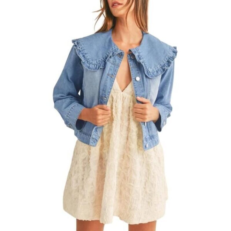 Charming Denim Jacket with Peter Pan Collar - 57% Off