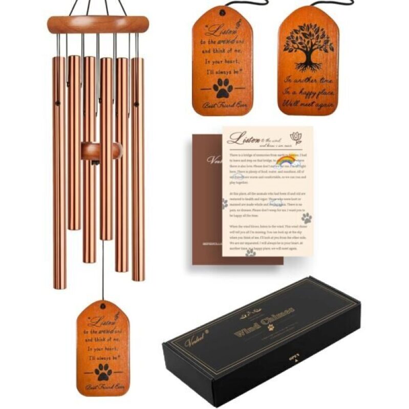 28-Inch Gold Tombstone Dog Memorial Wind Chime - 62% Off