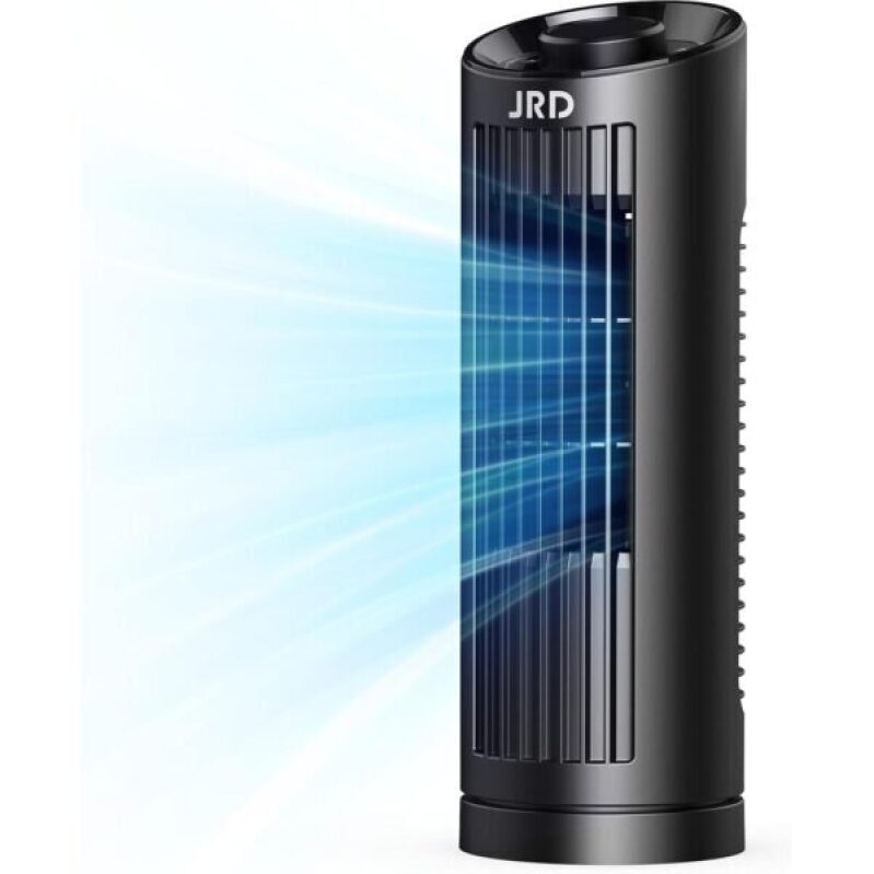 JRD 13” Tower Fan with 3 Speeds, 80° Oscillating, 23ft/s Bladeless Desk Fan - Quiet Operation, Compact & Portable Table Fan for Bedroom Home Office