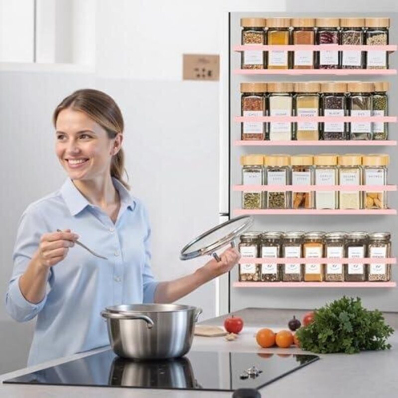 Magnetic Spice Rack for Fridge - 4 Pack Pink No-Drill