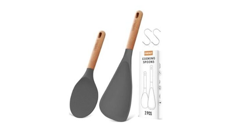 Silicone Cooking Spoons 2-Pack with S-Hooks – Heat Resistant 446F Spatula