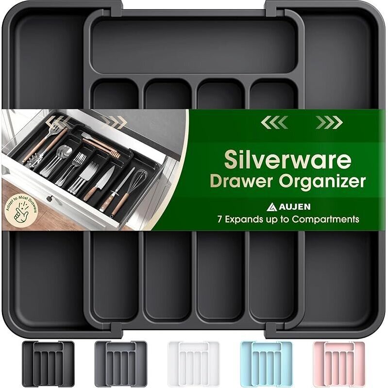 AUJEN Expandable Drawer Organizer - Silverware & Utensil Storage