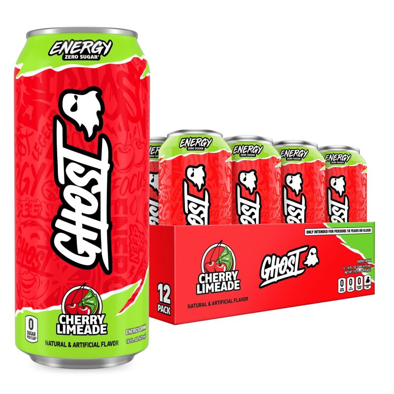 GHOST Energy Drink Cherry Limeade 12-Pack, Zero Sugar, 16oz Cans