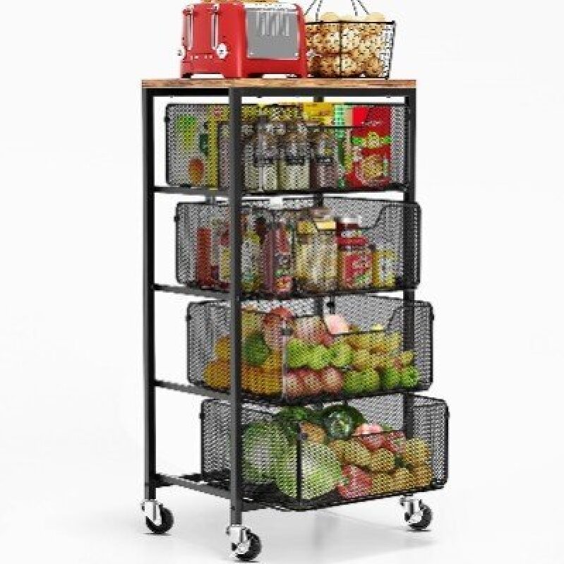Multi-tier Metal Rolling Cart for Efficient Kitchen Storage