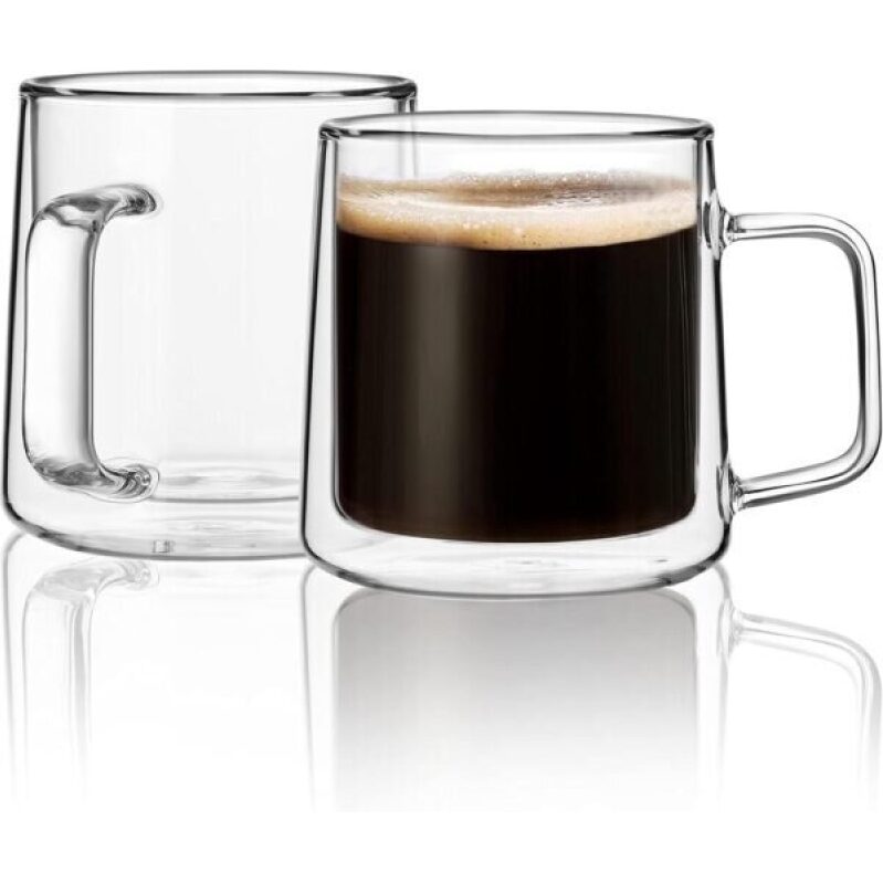 Double Wall Insulated Glass Coffee Mugs - Set of 2, 10oz