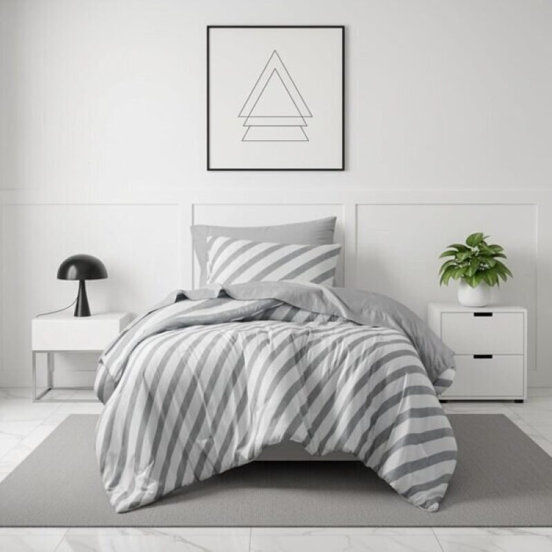 Reversible Striped Twin Comforter Set - 64% Discount
