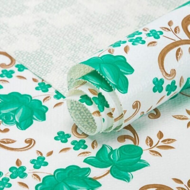 Stylish Green Floral Shelf Liner for Kitchen and Bathroom - 50% Off