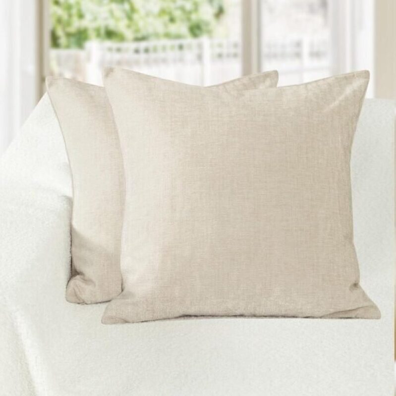 Elegant Chenille Pillow Covers - Soft and Luxurious Decorative Pillows (Pack of 2 Beige)