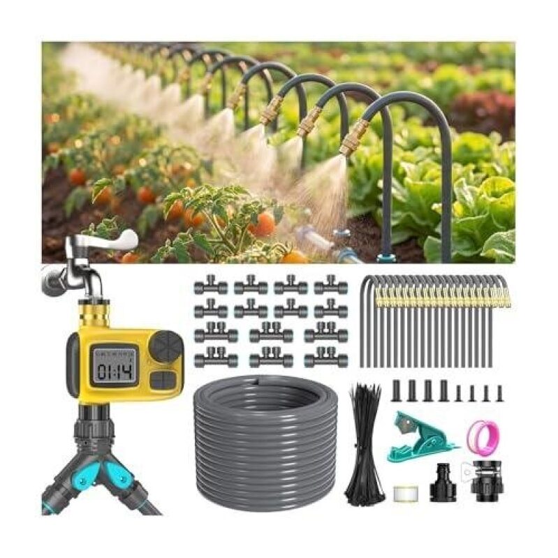 360° Adjustable Drip Irrigation System Kit - 98 ft 1/2 Inch Garden Watering System with 20 Brass Sprinklers 50% OFF