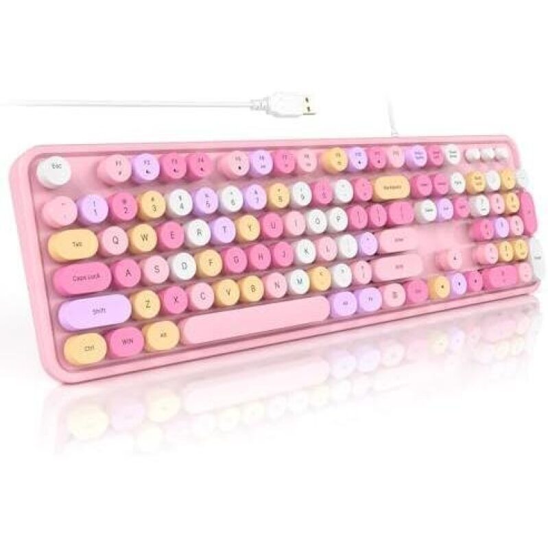 50% OFF Retro Wired Keyboard - Full Size, Plug and Play with Foldable Stand