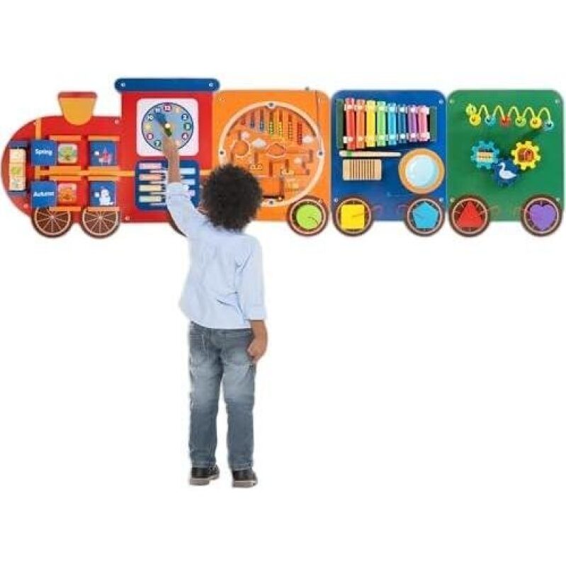 Train Activity Wall Busy Board Panels | 11-in-1 Wooden Sensory Wall Panel for Kids 46% OFF