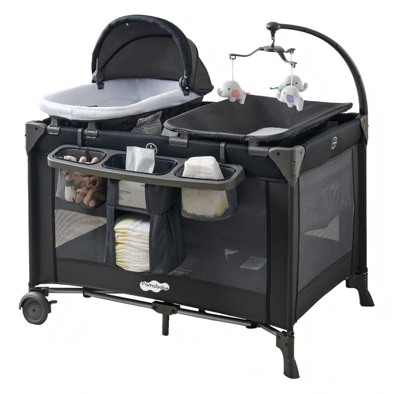 Pamobaba 4-in-1 Baby Playard with Bassinet & Changing Table