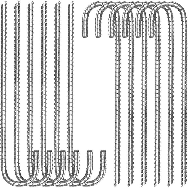 Heavy Duty J Hook Ground Anchors - 12in Rebar Stakes, 12-Pk