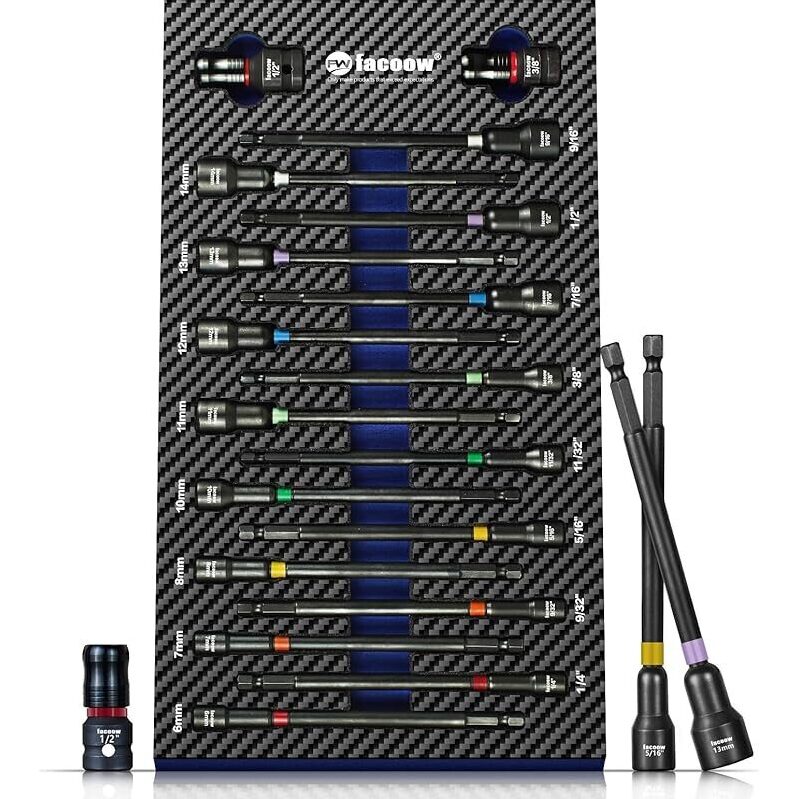 18-Piece Facoow Impact Nut Driver Set - Complete Tool Kit