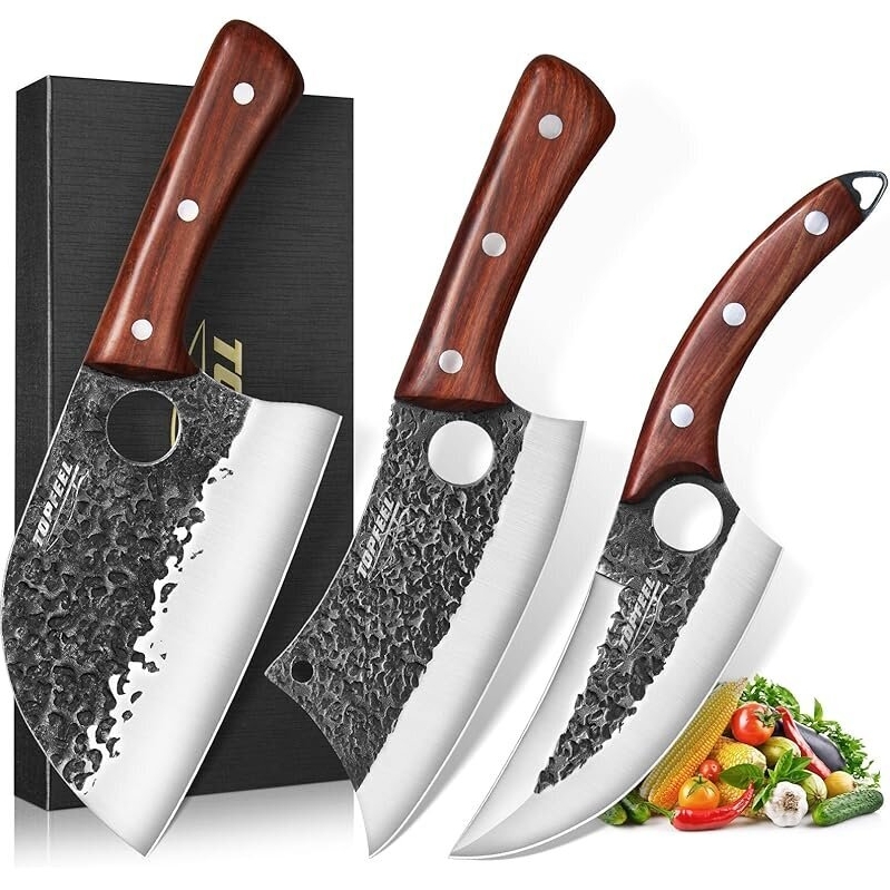 Topfeel Full Tang Anti Rust Butcher Knife Set - High-Quality 3-Piece