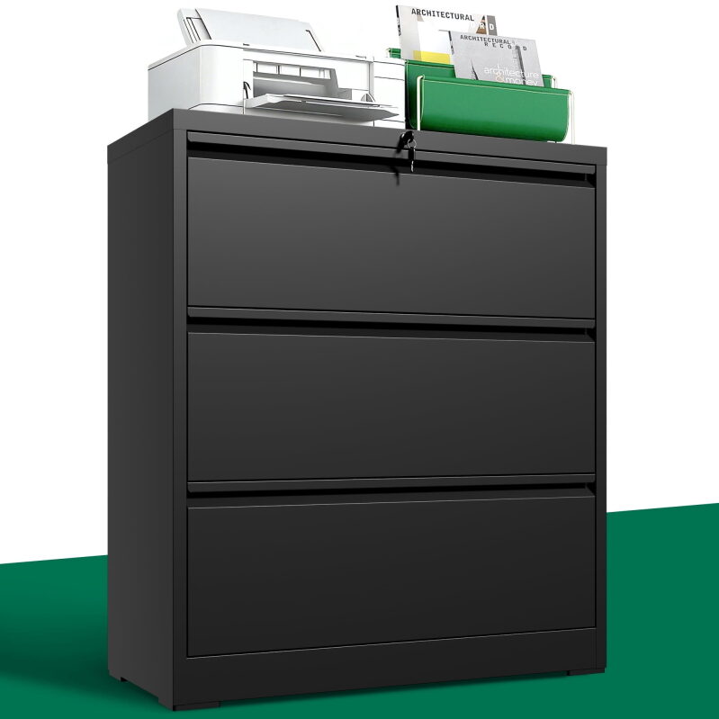 IKIMI 3 Drawer Lateral File Cabinet with Lock - Premium Office Storage Solution
