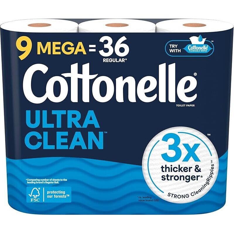 5-Pack Cottonelle Ultra Clean Toilet Paper 9 Mega Rolls
