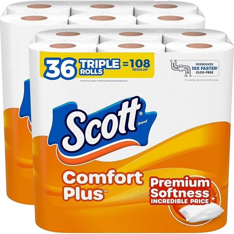 3-Pack Scott ComfortPlus Toilet Paper 36 Triple Rolls - Premium Softness & Incredible Value