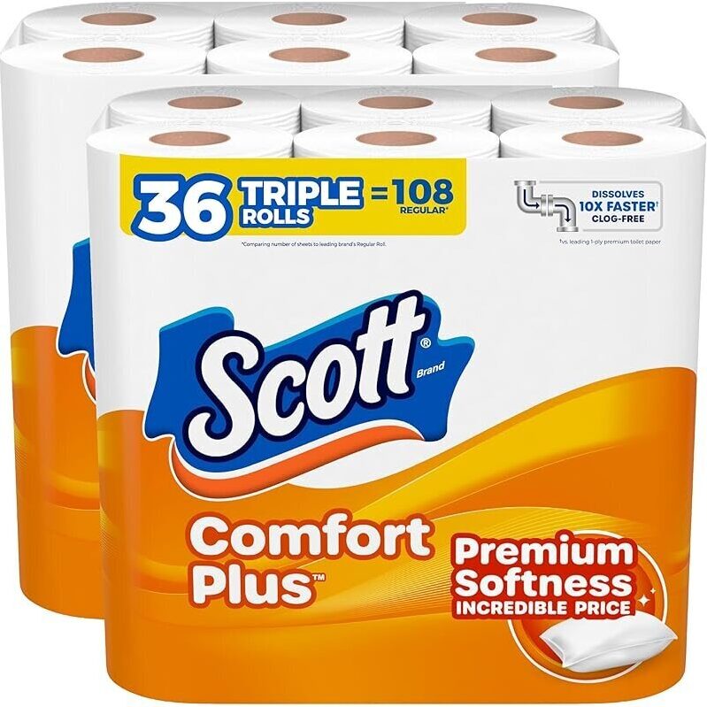 3-Pack Scott ComfortPlus Toilet Paper 36 Triple Rolls - Premium Softness & Incredible Value