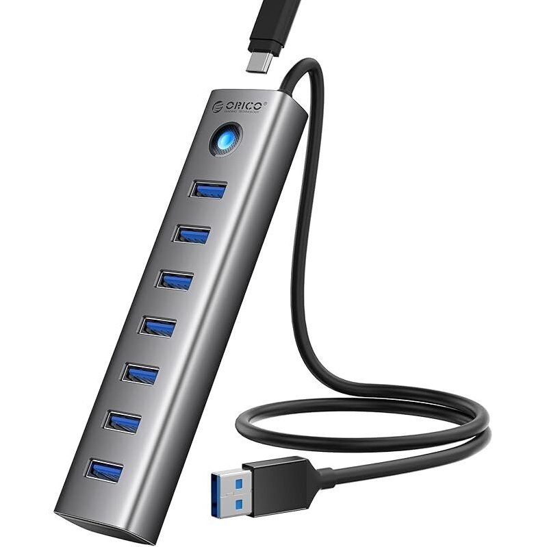 High-Speed 7-Port USB 3.0 Hub with Aluminum Build - Expand Your Device Connections