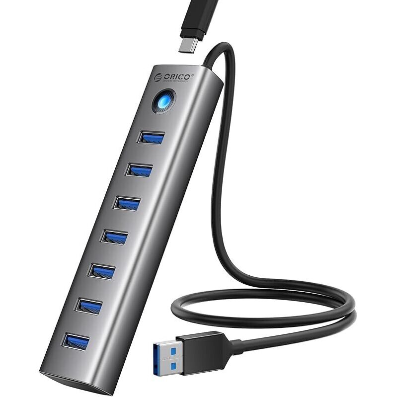 High-Speed 7-Port USB 3.0 Hub with Aluminum Build - Expand Your Device Connections
