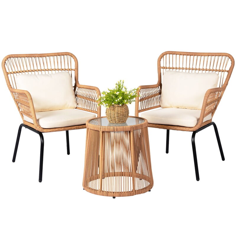 Tappio 3-Piece Patio Conversation Bistro Set with Rattan Furniture