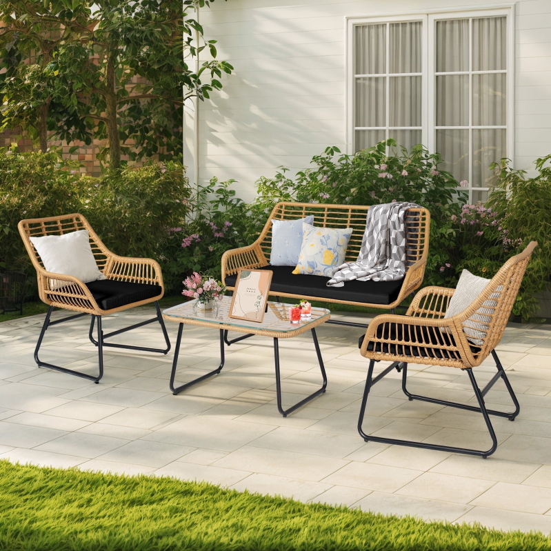 Tappio 4-Piece Rattan Patio Furniture Set - Modern, Durable Outdoor Seating