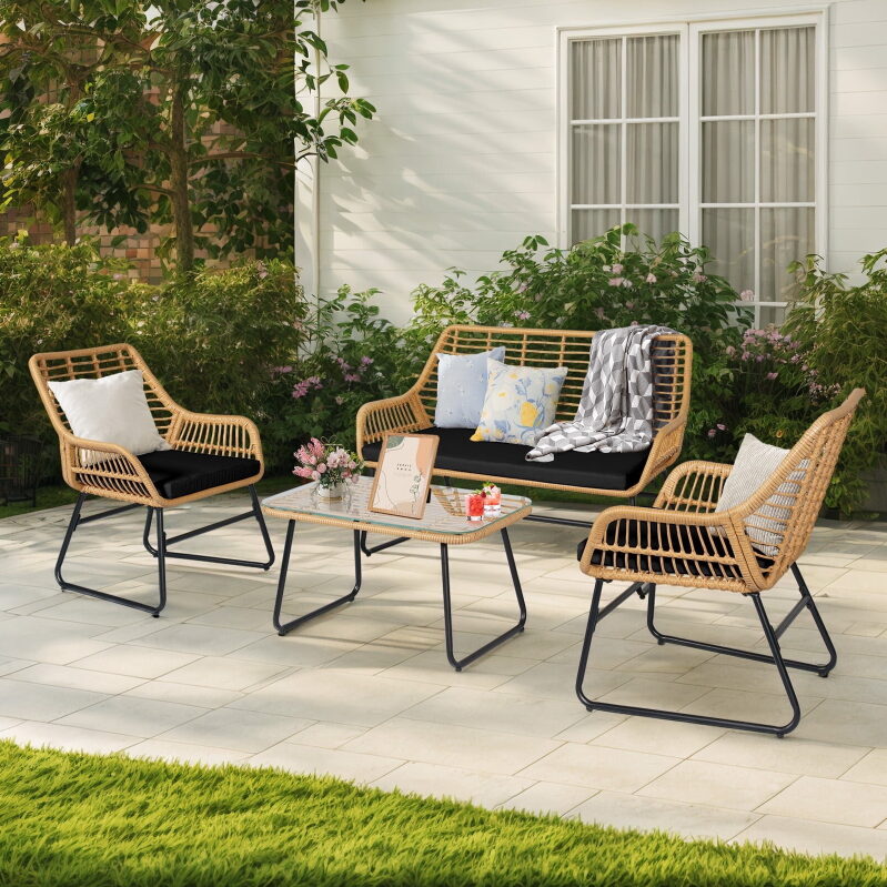 Tappio 4-Piece Rattan Patio Furniture Set - Modern, Durable Outdoor Seating