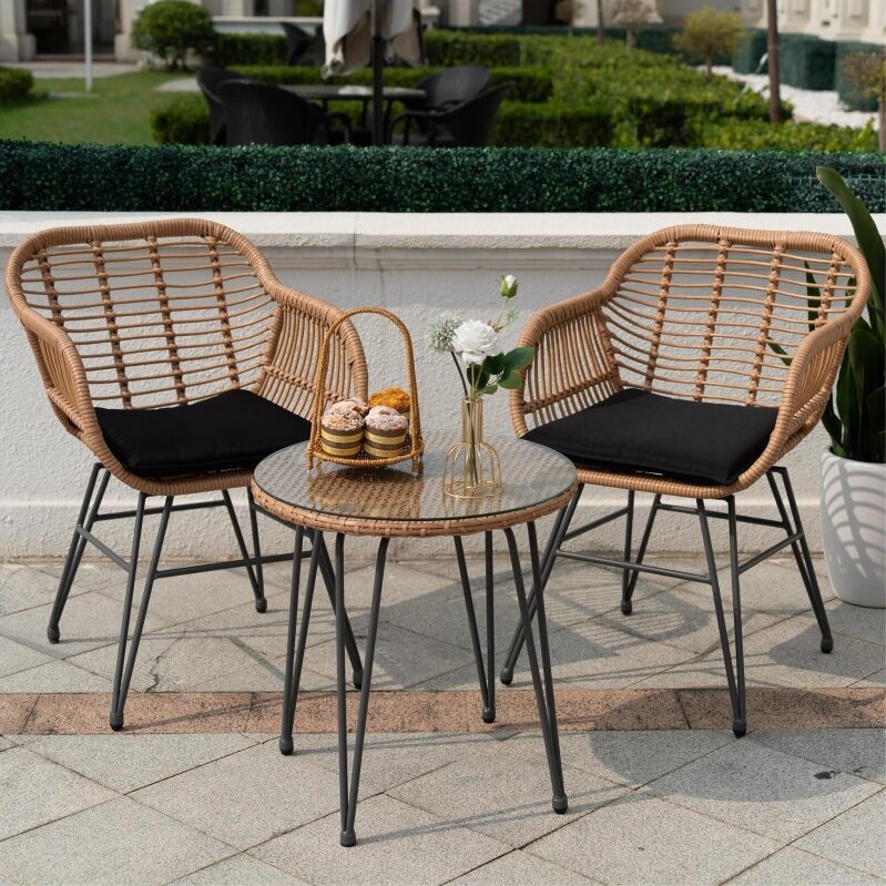 Tappio 3 Piece Outdoor Wicker Patio Bistro Set with Cushions