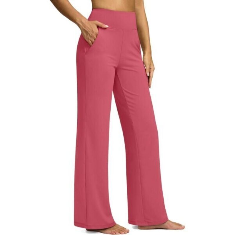 Stylish Coral Yoga Pants with Pockets - 44% Off