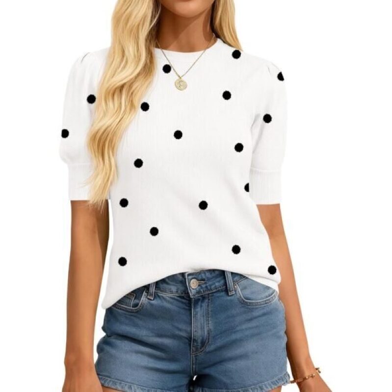BTFBM Women's Polka Dot Puff Short Sleeve Sweater - 55% Off