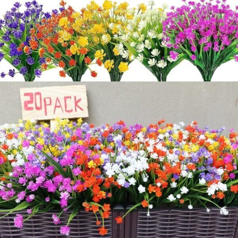 20 Packs UV Resistant Artificial Fake Flowers for Home Garden
