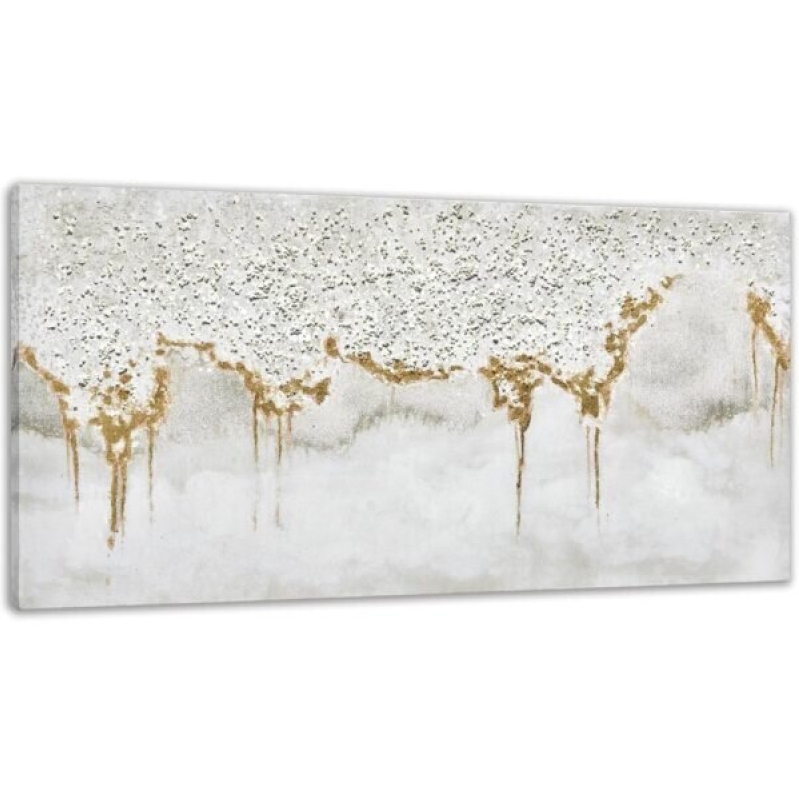 Elegant Abstract Glitter Wall Art - White Acrylic & Gold Foil - Perfect for Modern Living Rooms
