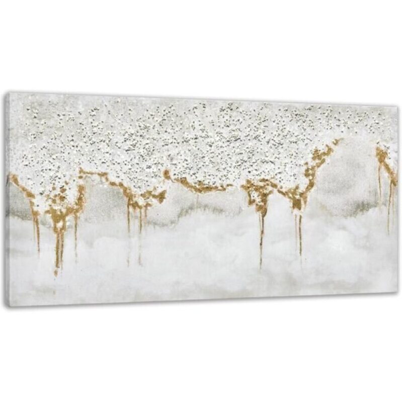 Elegant Abstract Glitter Wall Art - White Acrylic & Gold Foil - Perfect for Modern Living Rooms