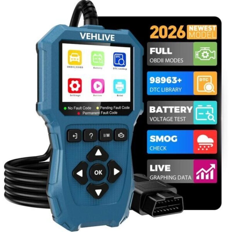 VEHLIVE OBD2 Scanner Diagnostic Tool: Ultimate Car Code Reader with Reset & Battery Tester
