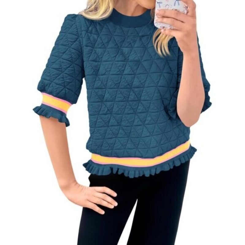 Navy Quilted Cropped Sweatshirt - 40% Off