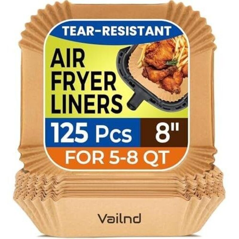 Air Fryer Liners - 125 Count, 8-Inch, Tear-Resistant, Non-Stick Baking Paper