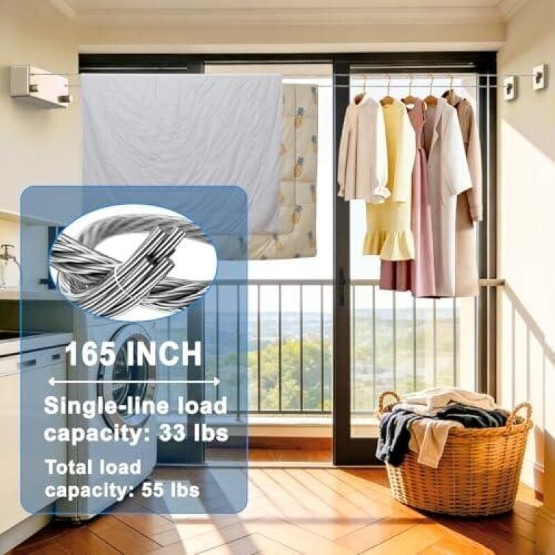 Retractable Wall-Mounted Drying Rack - 16.5 ft Stainless Steel