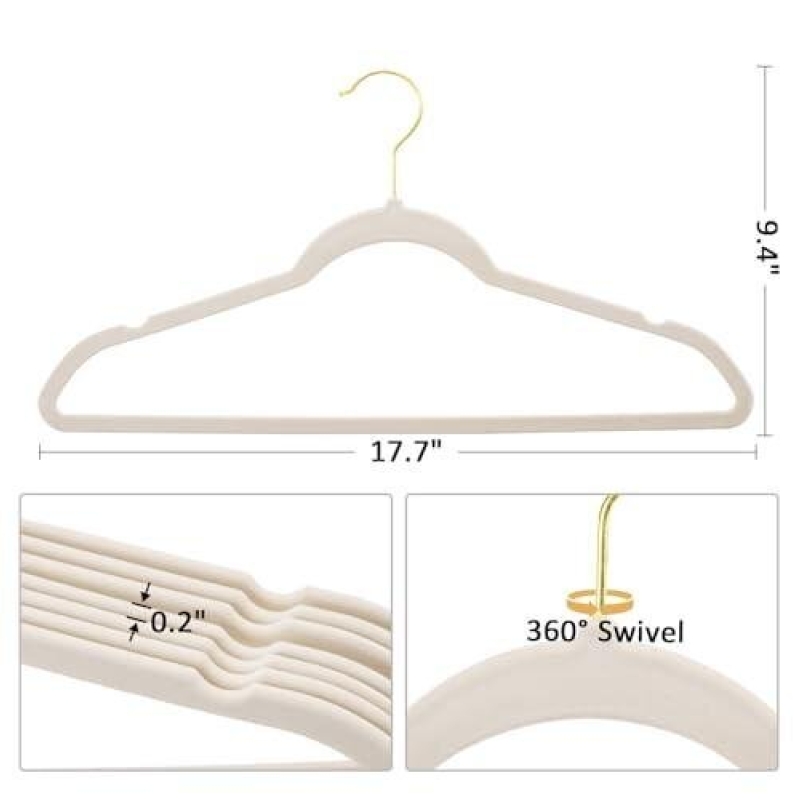 Elegant Velvet Coat Hanger - 30 Pack, 360° Swivel, Non-Slip, Space-Saving Ivory