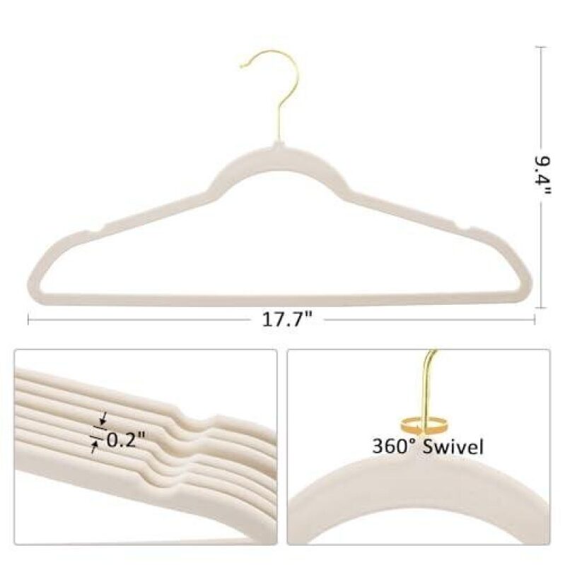 Elegant Velvet Coat Hanger - 30 Pack, 360° Swivel, Non-Slip, Space-Saving Ivory
