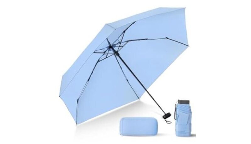 Compact Travel Umbrella with Case - Light Blue
