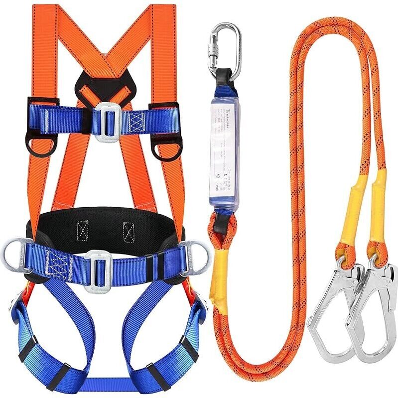 Full Body Safety Harness Fall Protection Kit with Shock Absorbing Lanyard