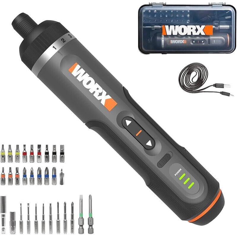 Powerful WORX 4V Lithium Screwdriver with 30-Piece Accessory Kit