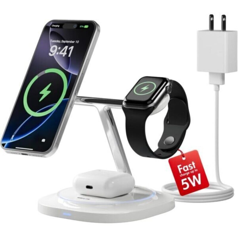 3 in 1 Magnetic Wireless Charger for Apple - Fast Charging Station Compatible with MagSafe for iPhone 17-12, Apple Watch & AirPods