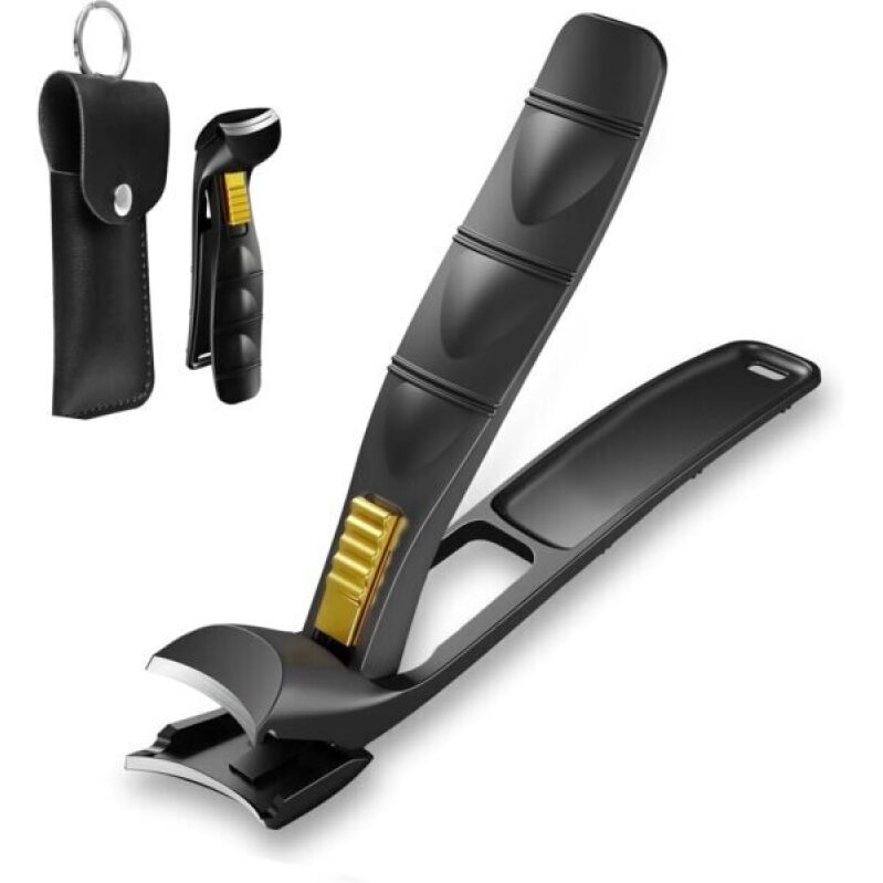 ILLFER Curved Toenail Clipper with Safety Lock – Heavy Duty Thick Nail Cutter for Ingrown & Hard Nails, Ergonomic Arched Design No Need to Bend, Wide Jaw Opening, Includes PU Leather Pouch for Travel